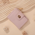 Minimalist pink faux leather short wallet with a golden metal buckle for women - Pink