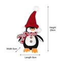 Plush penguin Christmas ornament with red knit hat and checkered scarf 29cm height - Red Pointed Hat Penguin