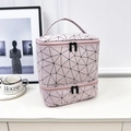 Pink double-layer nail polish storage bag with black geometric pattern and handle - Pink Stripe
