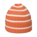 Detail shot of the coarse knit texture on this orange and white striped beanie hat - 58cm / Orange