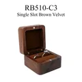 Portable walnut wood ring box with single slot and brown velvet lining for storage - No Customization No LOGO / Brown-Single Slot-Solid Lid