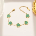 Goldenes Armband mit fünf grünen Blumenanhängern aus Malachit-Imitat für Damen - 967 Grünes Muschelarmband Gold