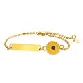 Customizable gold stainless steel sunflower bracelet for girls with engravable ID plate - Sunflower ID Tag