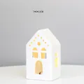 White ceramic house LED night light with cutout window design, 7x6x12CM size - RH2259 (7x6x12cm)