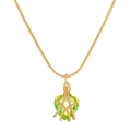 Elegant gold snake chain necklace with a heart-shaped green crystal pendant - Green