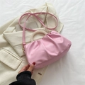 Light pink pleated cloud handbag with pearl handle and adjustable leather shoulder strap - Pink