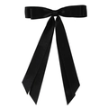 Elegant black satin long tail bow hair clip with glossy ribbon finish on white background - 2.5cm Duckbill Clip-Z244 / Black
