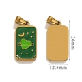 Pendentif tarot rectangulaire doré avec motifs lune et étoiles en émail vert - Cœur Lune Étoile Verte