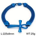 Blue braided stainless steel chain bracelet featuring Egyptian Ankh cross charm - Blue