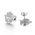 Hamsa Hand stud earrings in silver stainless steel with hollow design and stud backing - Steel Color Hamsa Hand Style (KE47676-K)