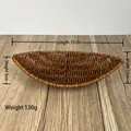 Brown boat-shaped woven bread basket, 31x17x5cm plastic rattan snack tray for fruits - Leaf-Shaped Medium / Dark Coffee