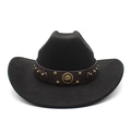 Classic black wool felt cowboy hat with vintage studded leather band and horseshoe emblem - M (56-58cm) / Black