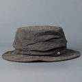 Detailed view of the high-end distressed linen fabric texture on a fashion bucket hat - M (56-58cm) / Gray