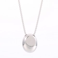 Minimalist silver stainless steel necklace with smooth oval pendant on bead chain - Steel Color Oval Pendant (KP119178-LK)