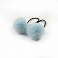 Pair of light blue plush pom-pom hair ties for girls with high elastic black rubber bands - Sky Blue