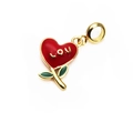 Gold-plated red enamel heart pendant with green leaves for DIY charm bracelets - Red LOU Heart
