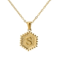 18K gold plated stainless steel hexagon pendant necklace featuring embossed letter S - Gold S (With Chain)