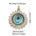 Detail of evil eye pendant with dimensions 25mm height and 20mm width in copper and zircon - YSN032-04 (Blue Green Full Zirconia Eye)