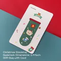 Grünes magnetisches Weihnachtslesezeichen mit Bärenmotiv und Socken, 2,5x6cm - Weihnachtsstrumpf