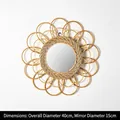 Sunflower shaped 40cm rattan wall mirror with handcrafted boho style wood frame - Sunflower Rattan Mirror 40cm