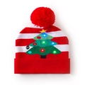 Festive LED Christmas beanie with red and white stripes and glowing tree pattern - Red White Stripes-Glowing Tree