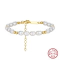 Elegant S925 sterling silver and natural freshwater pearl adjustable bracelet for women - Gold Spaced Round Pearl (GPB36-14K)