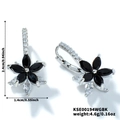 Lotus shaped earrings with black marquise cut zircons in white gold finish style - Platinum Plated Black Zirconia