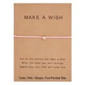 Pink cord wish bracelet with golden star charm on card for personalized gift - Pentagram / Pink