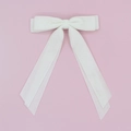 Detail of white velvet double-layered bow hair clip with long elegant ribbons - White