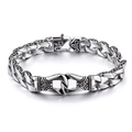 Retro stainless steel men's bracelet featuring vintage cross and floral embossed engraving - 19cm (KB80116-BD) / Silver