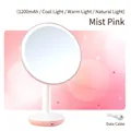 Pink LED desktop makeup mirror with 1200mAh battery and three light modes including USB cable - Large Round Mirror/Tri-Color / Pink