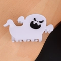 Ghost shaped hair claw clip in white plastic with black face pattern for Halloween hair styling - White Ghost (Smile Face)