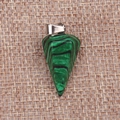 Hexagonal cone natural green malachite pendant with silver metal bail on rustic burlap - Malachite