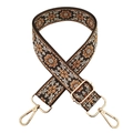 Detail of 3.8cm ethnic floral embroidery strap with golden metal buckle and slider - Gold Buckle / Coffee Brown Floral