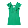 Modischer grüner Sommer-Playsuit für Damen mit V-Ausschnitt und Rüschendetails - S / Grün
