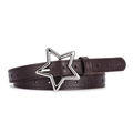 Deep brown star-punched belt with silver star-shaped metal buckle for dresses - Coffee