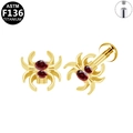 Piercing araignée en titane F136 doré avec zircons rouges et filetage interne - Style Araignée Doré (Strass Rouge)