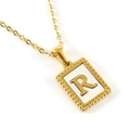 18K gold-plated stainless steel necklace featuring a rectangular shell pendant with letter R - Letter R (Includes Chain)