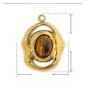 Macro detail of gold stainless steel marquise pendant with natural tiger eye stone inlay - YE246-Tiger Eye Brown/Oval