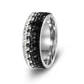 8mm stainless steel wide ring featuring black and white five-row crystal pavé wave design - US 6 / Black and White