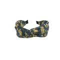 Twisted headband in dark blue fabric with yellow and white floral patterns - Abstract Leaf Sea Blue (FK-B078 Sea Blue)