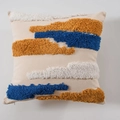 Moroccan style tufted pillow cover in beige and mustard yellow with cotton linen fabric - Style H-Abstract Stripe Tufted