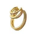 Goldene mehrlagige Spiral-Ohrmanschette mit lebhaften Regenbogen-Zirkonia-Steinen - Gold Regenbogen Zirkonia Einzeln