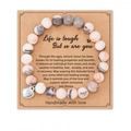 Natural 8mm pink zebra jasper beaded bracelet with heart charm on inspirational gift card - Pink Zebra With Card