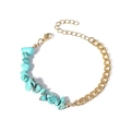 Detail of turquoise gravel stones and golden stainless steel flat link chain bracelet - Blue Turquoise Gold