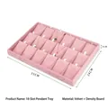 Pink velvet 18-slot jewelry display tray for necklaces and pendants, 35x24x3cm size - 18-Slot Pendant Display Tray / Pink