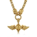 Golden skeleton necklace with winged skull charm and flat woven chain for men - Gold Color Winged Skull Style (KN199271-Z)