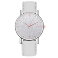 Women's quartz watch with white leather strap and shimmering silver glitter dial face - White