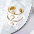 Breiter Ring aus Titanstahl mit weißer Emaille und rundem Opal-Inlay für Damen - Weiß