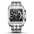 Men's MEGIR sport watch with square stainless steel case and black chronograph dial - Steel Band Black Dial